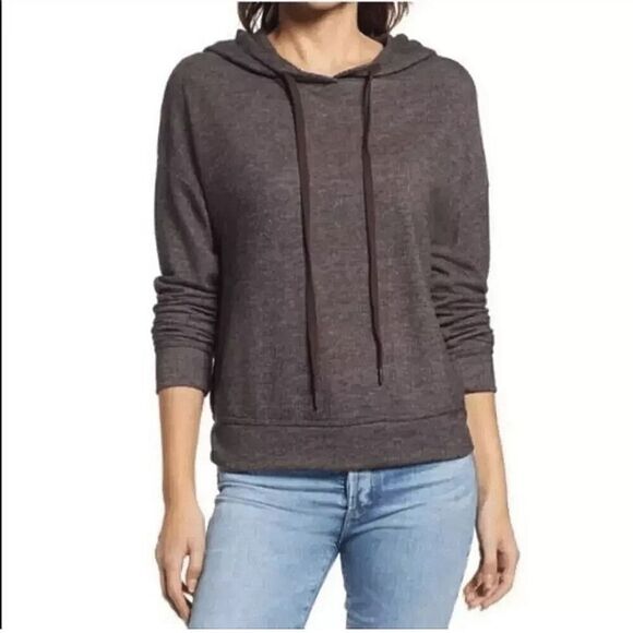 everleigh Tops - Everleigh Ultrasoft Knit Hooded Sweatshirt Heather Brown Women's Size Medium NWT
